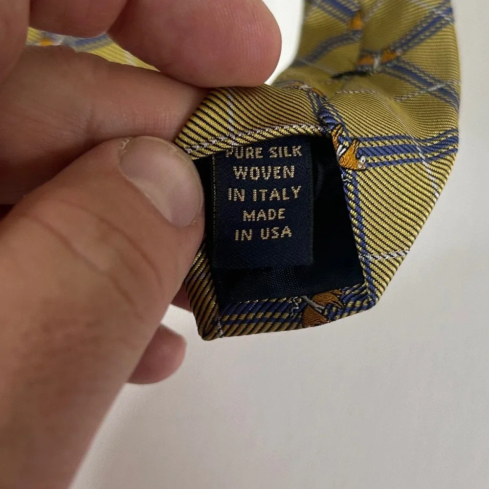 Brooks Brothers Necktie Gold Plaid Golden Fleece Silk Mens Tie 3 3/4 x 59